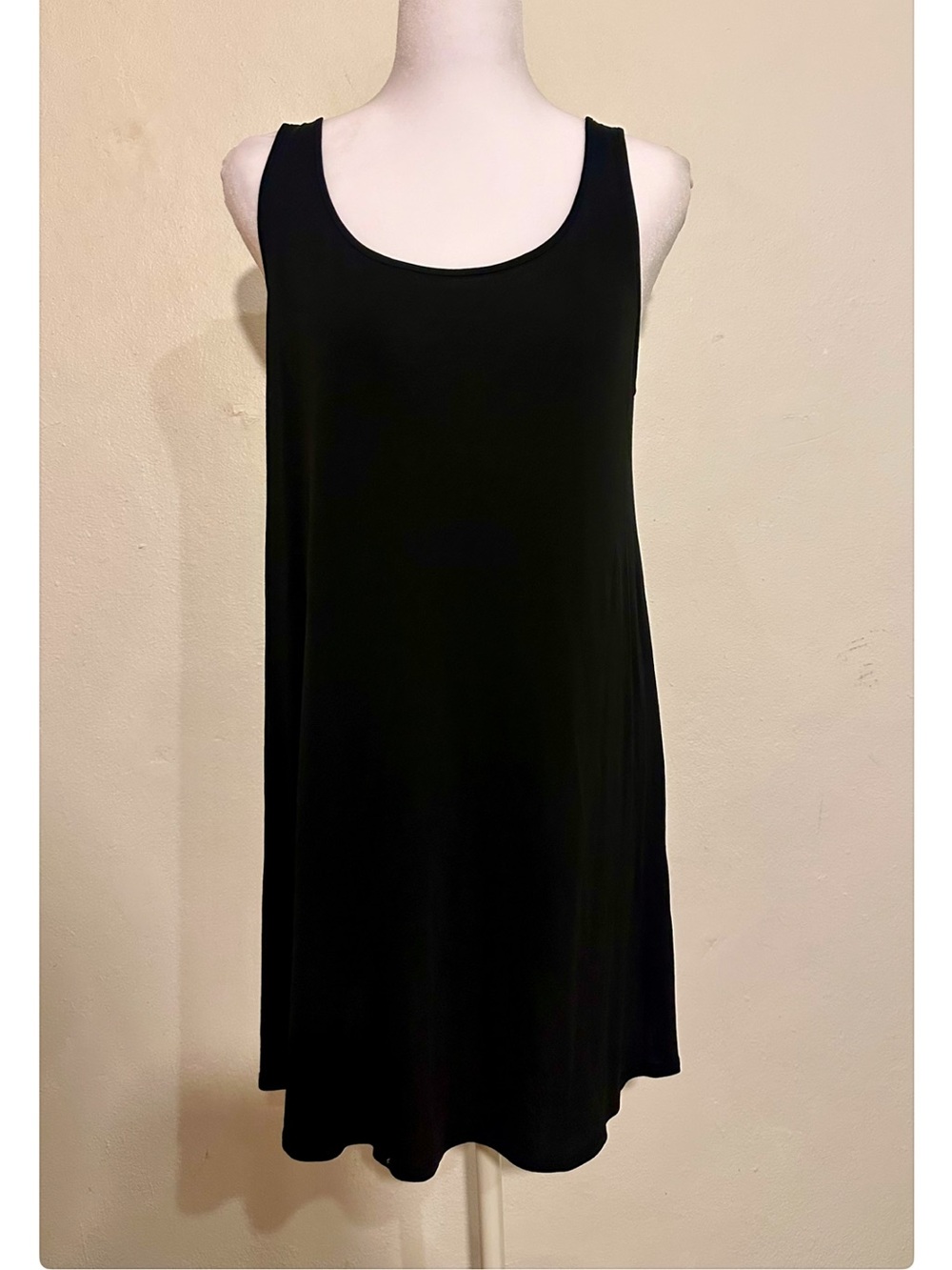 Eileen Fisher Black Shell Long Tank / Mini Tunic Dress 100% Silk Jersey Sz M